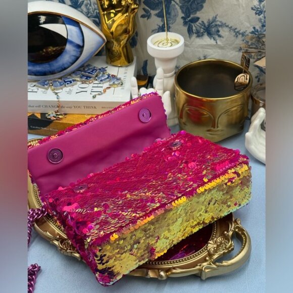 🆕 KURT GEIGER LONDON 🧿 NWOT Glitter Mini Kensington Bag, Fuchsia Drench - Picture 9 of 16